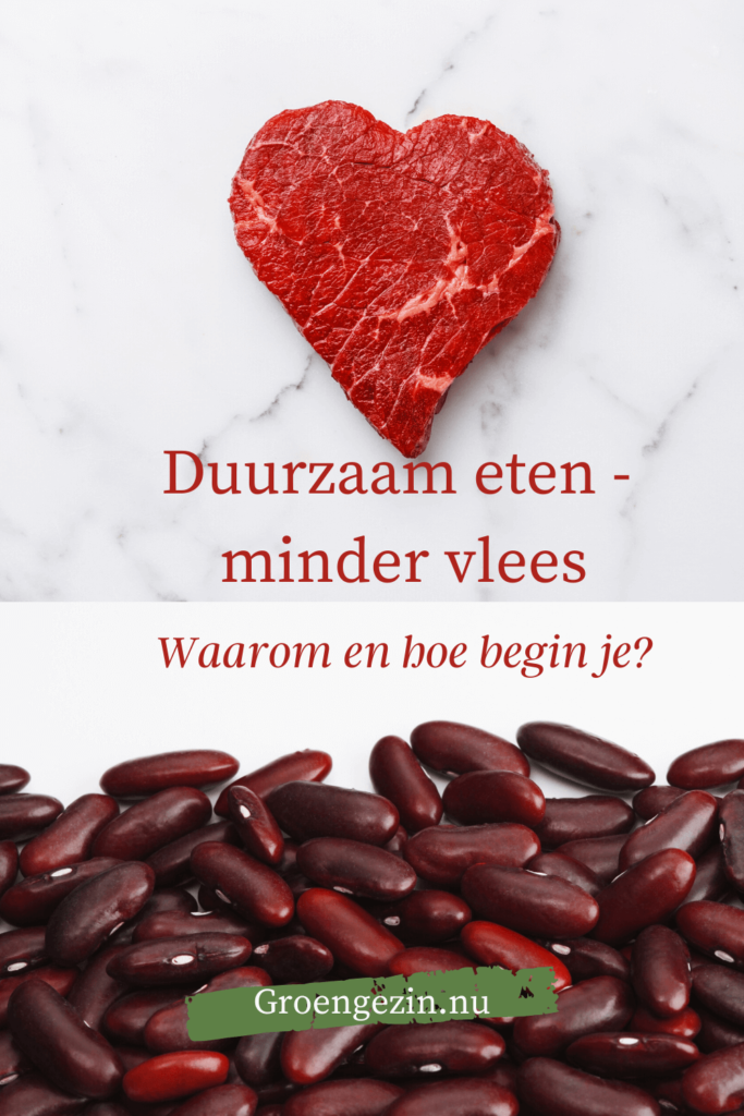 vlees en bonen met de tekst duurzaam eten - minder vlees. Waar en hoe begin je?